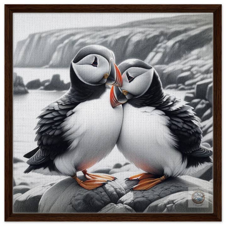 Driftwood Creations - Wholesale Art Print - Newfoundland's Embrace: Puffin Pair on the Coastal Rocks4