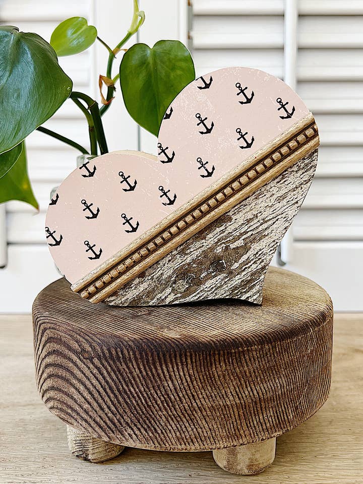 5" Rosa claro recuperado com coração âncora preta (Copy) por atacado de Rustic Occasions