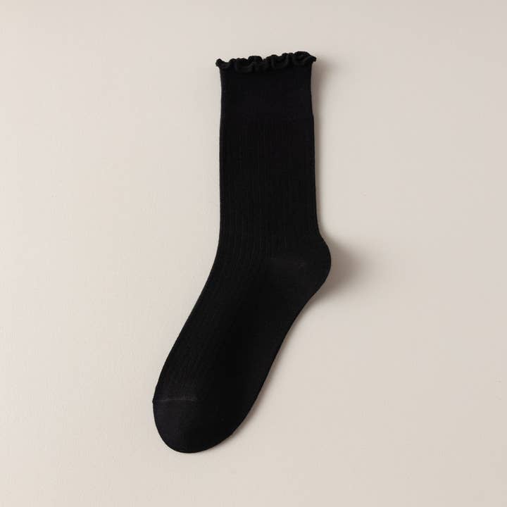 ACCITY - Wholesale Socks - Women's - Vertical Stripes Thin Solid Ruffle Crew Socks_CWMS0948