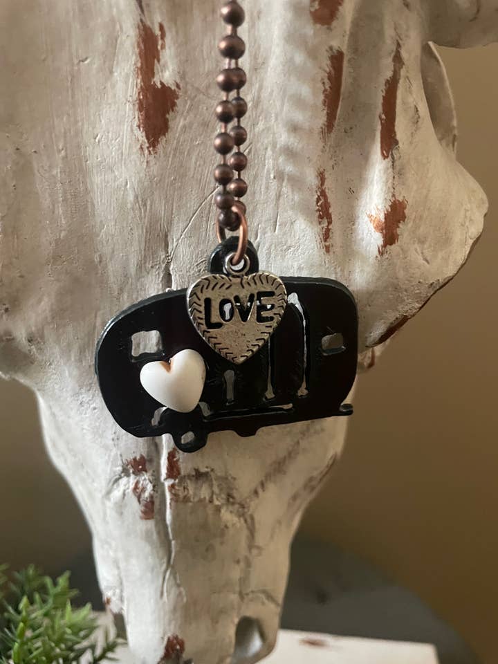 Rustic CAMPER Trailer with love charm and heart for wholesale by The Rustic Barn