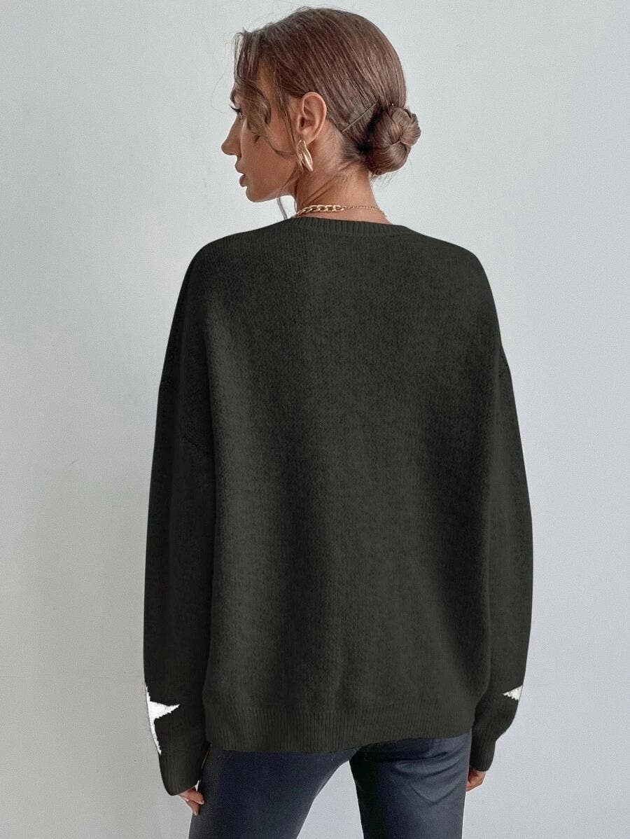 Dipped Shop - Wholesale Knit Sweater - Women's - Round Neck Star Jacquard Pullover Sweater DPT14278