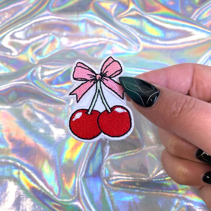 Cherry Coquette Bow Iron On Patch for wholesale by The Crafty Engineer