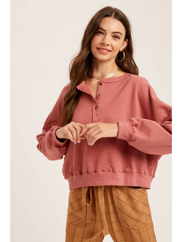 Listicle - Wholesale Knit Top - Women's - Henley Button Soft Knit Top LT1112