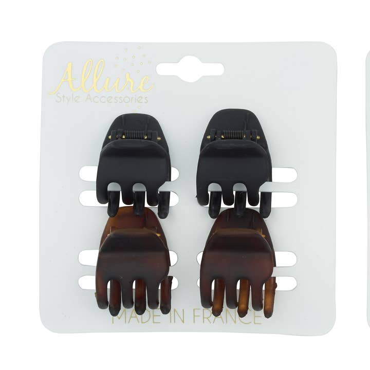 Allure Mini-Kieferklammer, klein, 4er-Pack (2 Schildkröten und 2 Schwarz) für den Großhandel von Allure Style Accessories