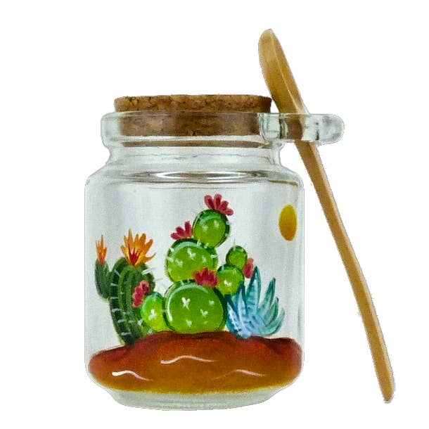 Colorful Cacti Desert Hand Painted Honey Jar for wholesale by Classy Art Designs, LLC