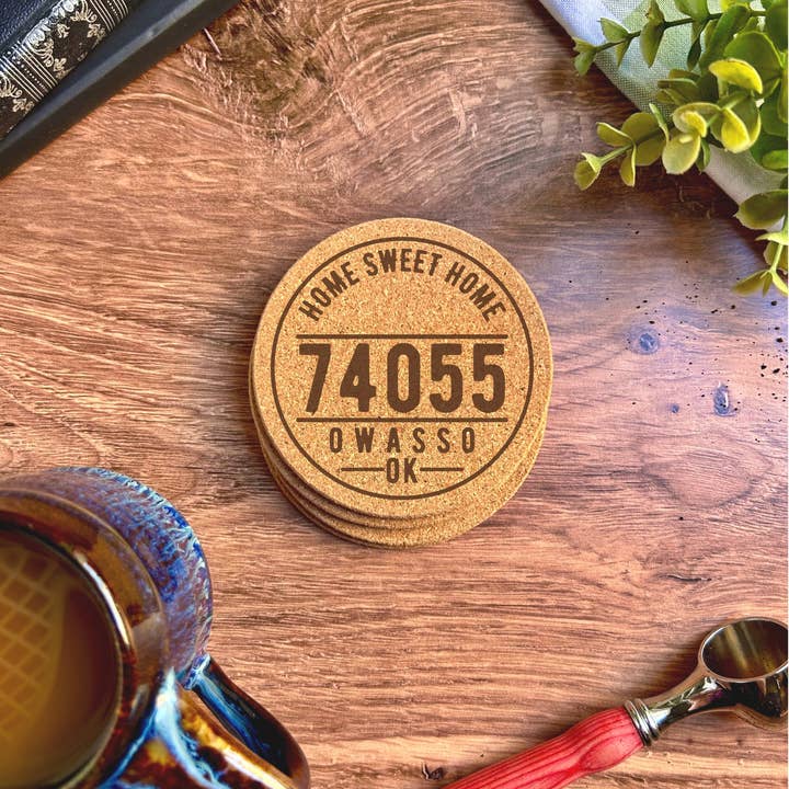 The Lillie Pad - Wholesale Coasters - Custom Zip Code, City and State Cork Coasters - Local Gifts