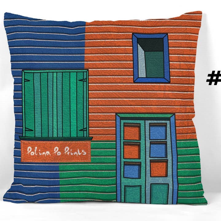 Pudebetræk med accent, gul blå dekoration, Argentina kunsthus for engroshandel hos Polina Po Prints