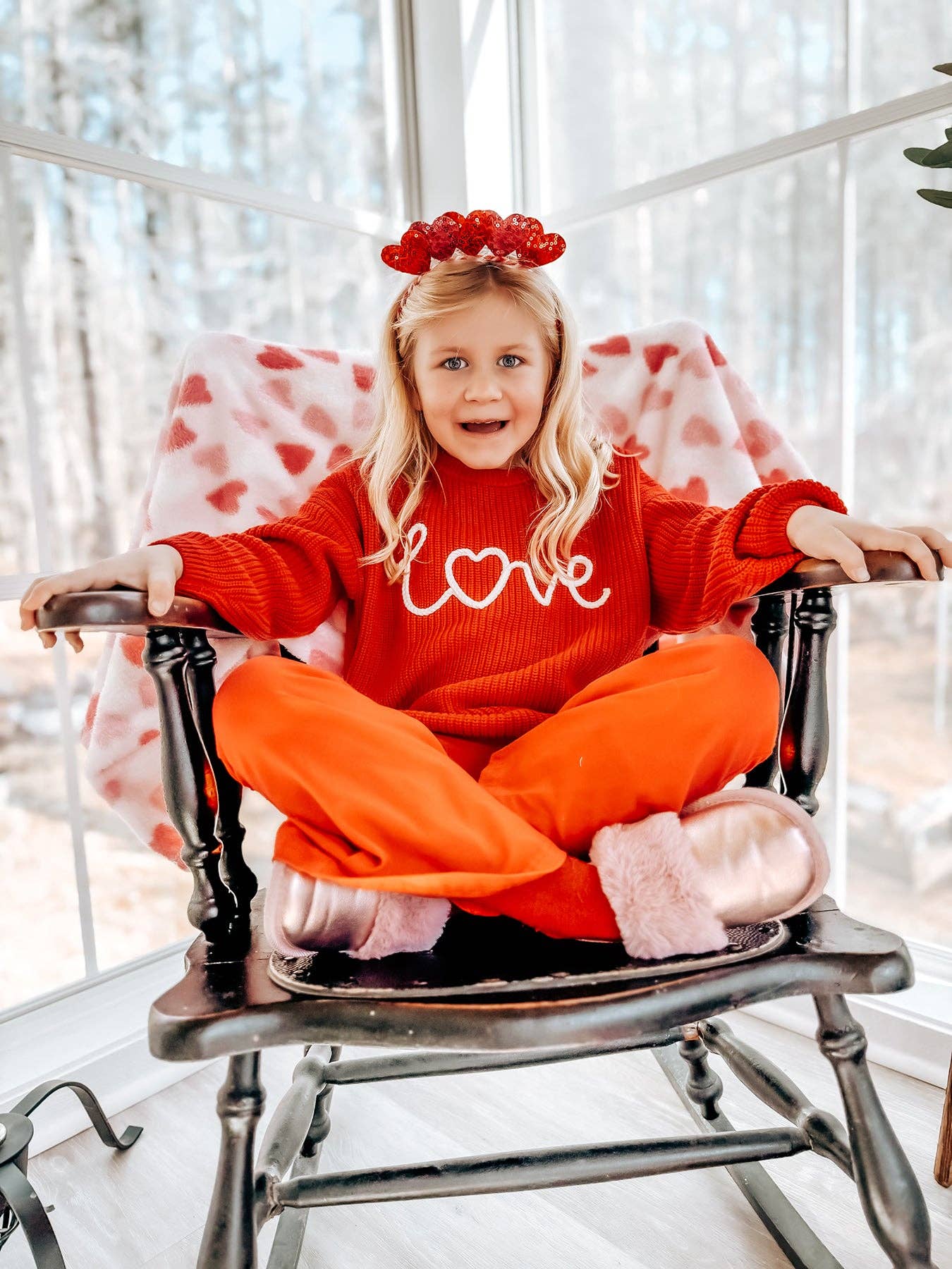 Rylee Faith Designs - Wholesale Knit Sweater - Kids - Valentine’s Day Girls Red Knit Sweater – "Love" Heart Embroidery Long Sleeve Pullover6
