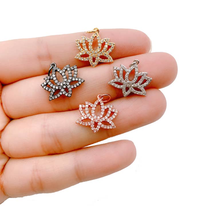 Beads Creation - Wholesale Individual Charm/Pendant - 18K Gold Filled Lotus Charm Pendant, CP0511