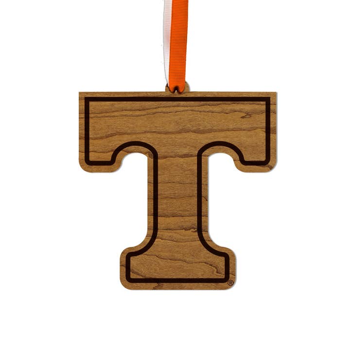 University of Tennessee Power T Ornament – Crafted from Cherry and Maple Wood – Tennessee Volunteers for wholesale by LazerEdge