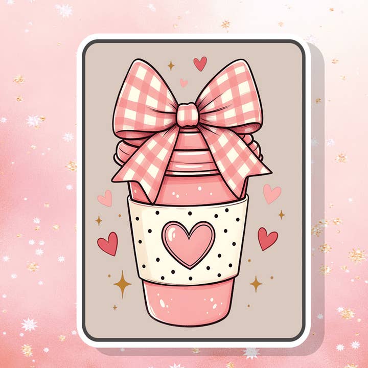 Coffee Love Coquette Bows Hearts Vinyl Sticker for wholesale by London Luxury Candles