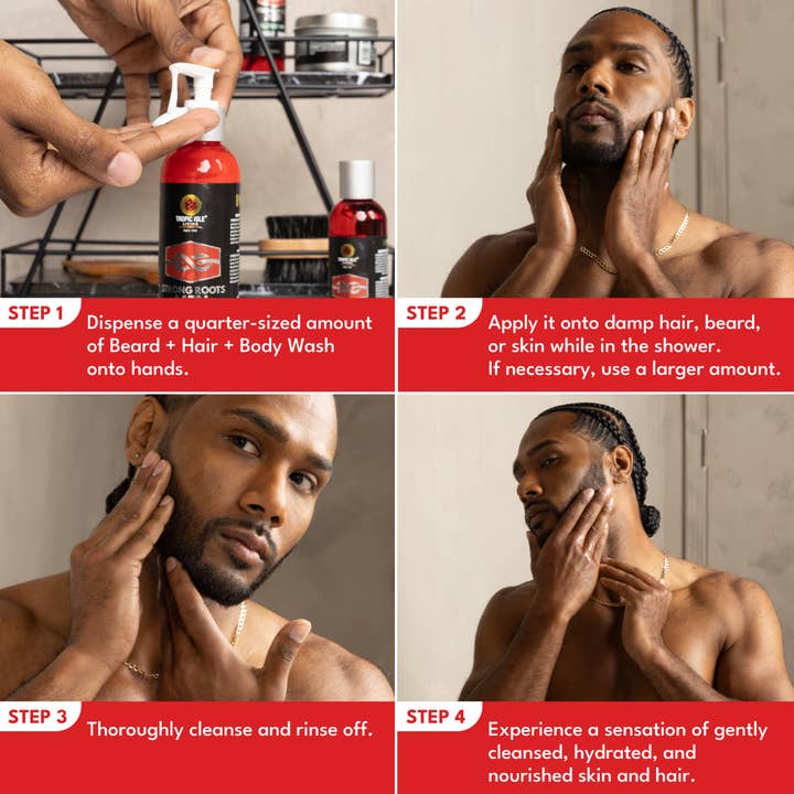 Tropic Isle Living - Wholesale 2-in-1 Shampoo & Body Wash - Men's - Strong Roots Men Beard + Hair + Body Wash