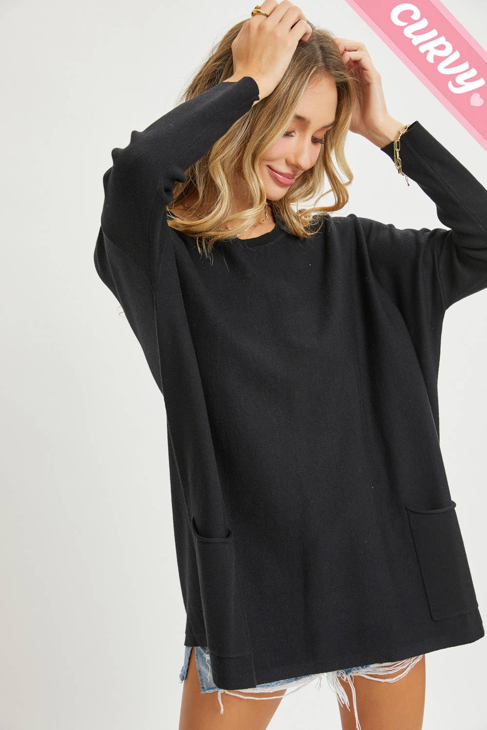 Sweet Lovely by Jen - Wholesale Tunic Sweater - Women's - FRONT POCKET OVERSIZE SWEATER PLUS SIZE21