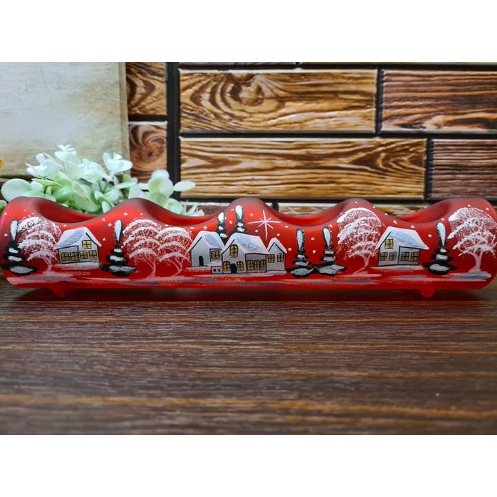 Glass by Iness - Wholesale Candle Holder - Red Glass Candle Holder, Centerpiece Style, Quadruple Holder