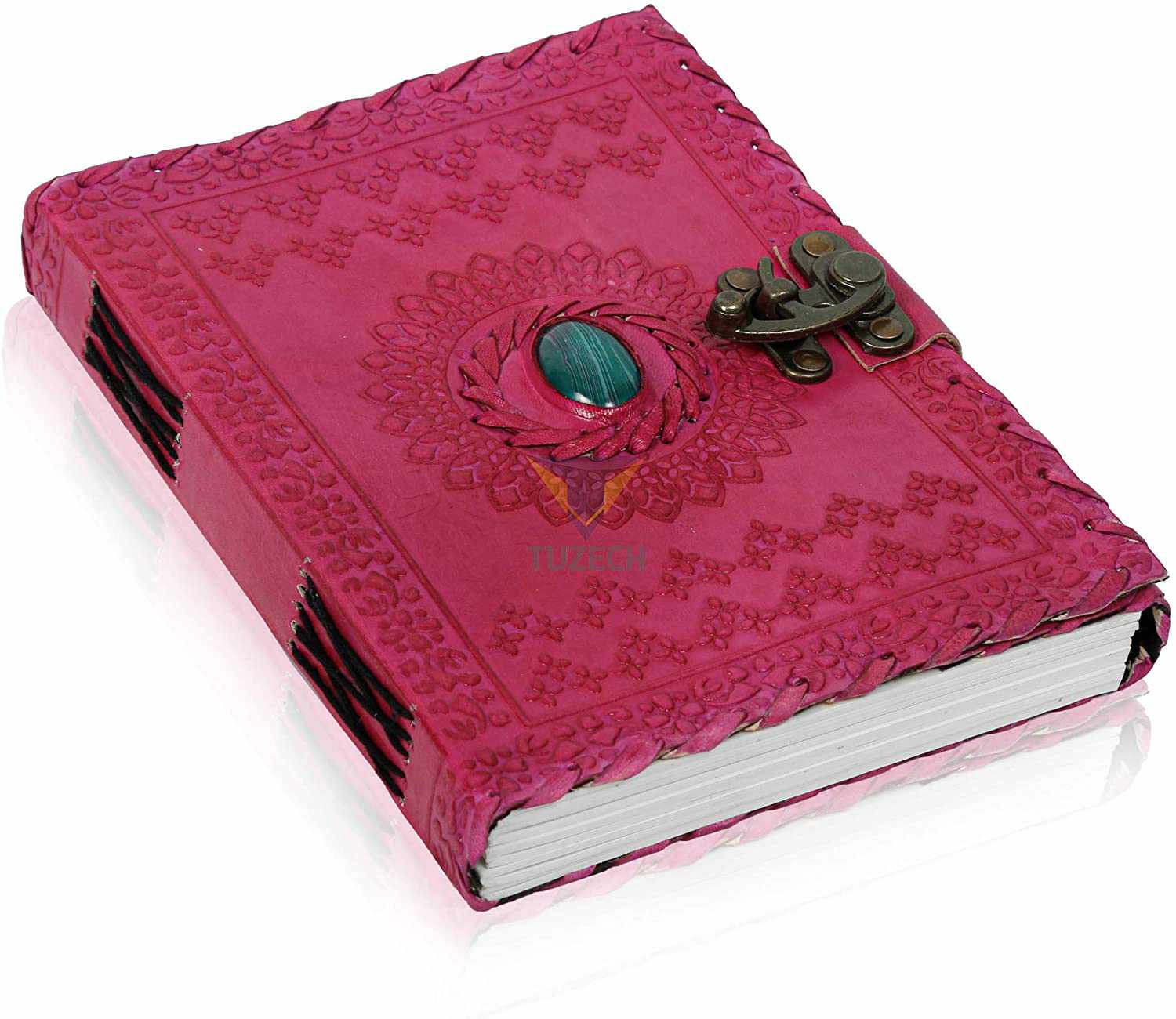 Tuzech Leather - Wholesale Journal/Diary - TUZECH Handmade Office Home Daily Use, Poem Writing Beautiful Pure Leather Luck Stone Bound Journal/Diary with C-Lock for Men and Women 8 Inches22