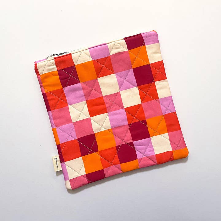 Handmade Quilted Book Sleeve – Picnic (Red) for wholesale by Fabric Drawer