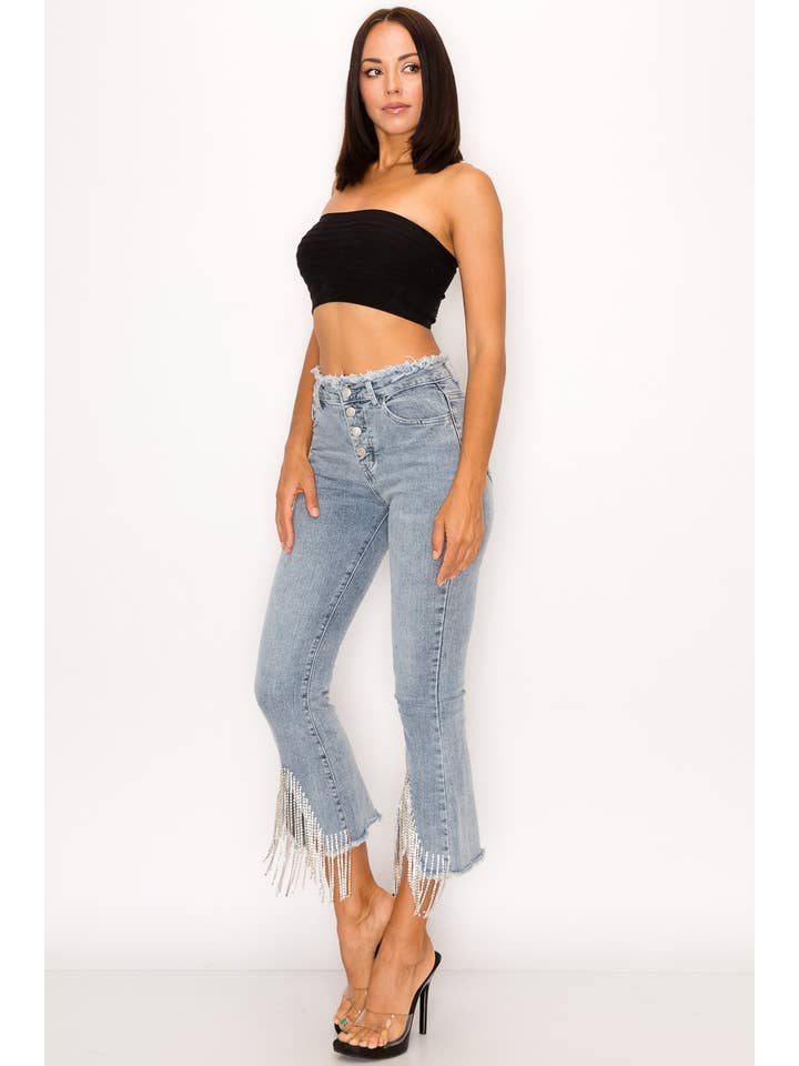 Blue B - Wholesale Jeans - Women's - 1365P - RHINESTONE FRINGE DENIM PANTS6