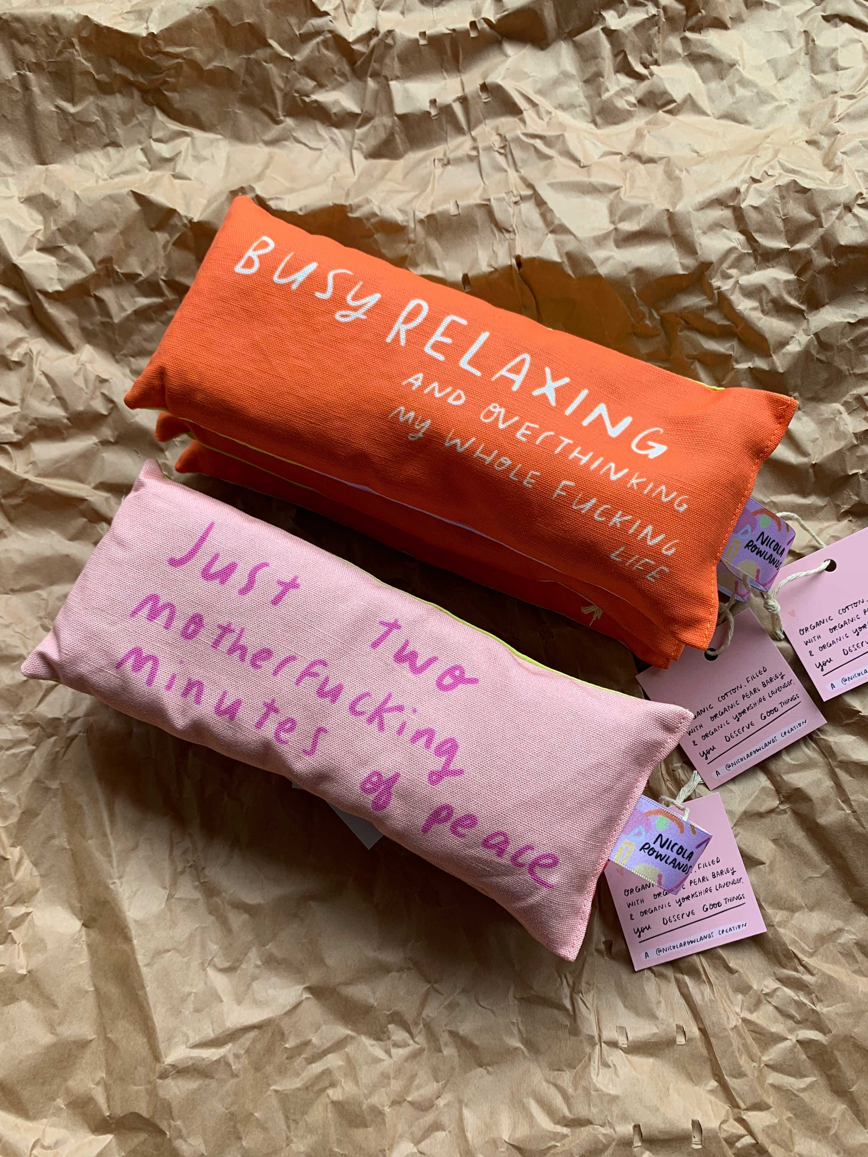 Nicola Rowlands - Wholesale Spa/Therapy Pillow - Overthinking my life lavender eyebag1