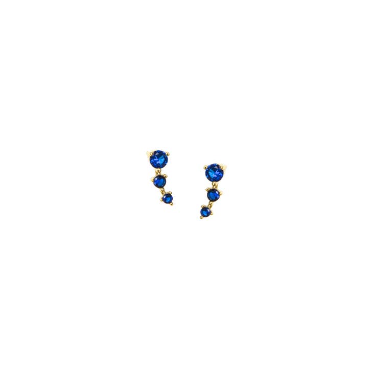 gold plated sapphire 3 stone baby cz stud earring for wholesale on Faire