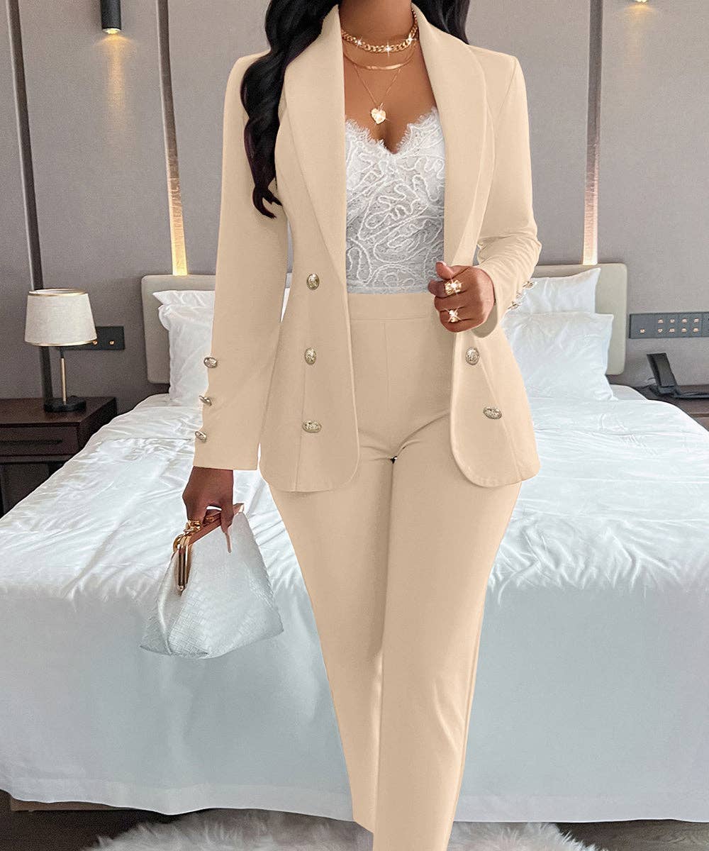 Aria Romance - Wholesale Suit Set - Women's - Double-Breasted Notch Lapel Blazer Set18
