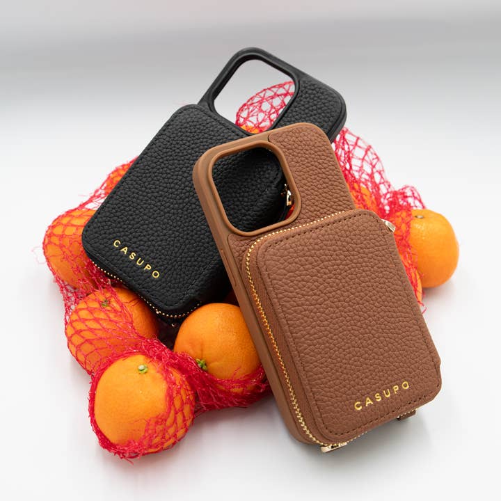 Leather iPhone Case and Wallet with Long Strap - Navy for wholesale by CASUPO