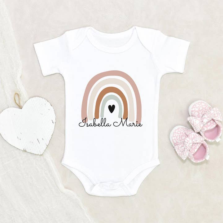 NewBabyWishes - Wholesale Bodysuit (Non-Footed) - Baby - Neutral Pink Rainbow Girls Onesie - Girls Personalized Name