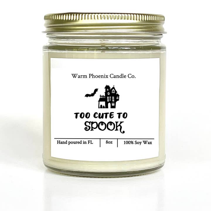 Too cute to spook Halloween Candle,Custom Company Name Label for wholesale by Warm Phoenix Candle Co.