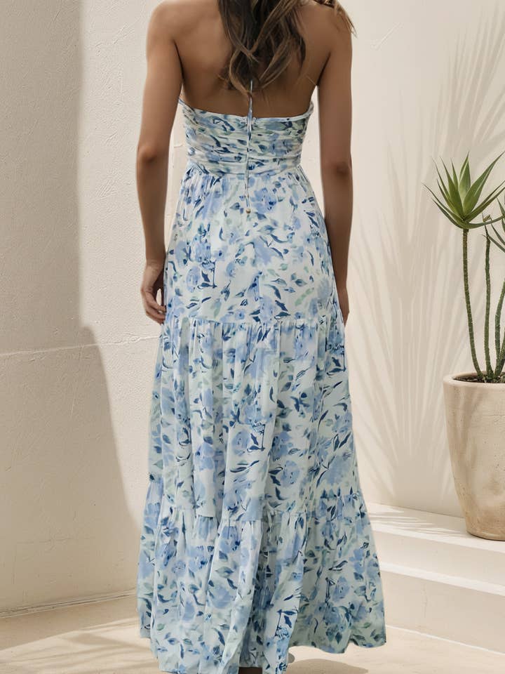 Ulivary - Wholesale Jurk - Dames - Ulivary chiffon strapless A-lijn jurk met V-hals en bloemenprint5