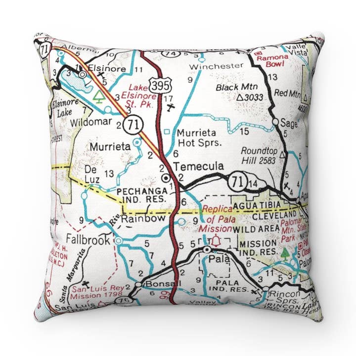 Temecula California Map Pillow – 18" Square Throw Pillow for wholesale by Daisy Mae Designs