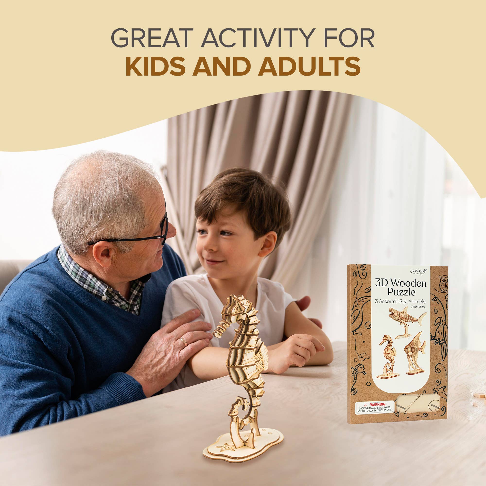 Hands Craft - Wholesale Puzzle - Kids - 3D Laser Cut Wooden Puzzle Bundle Pack: Sea Animals7