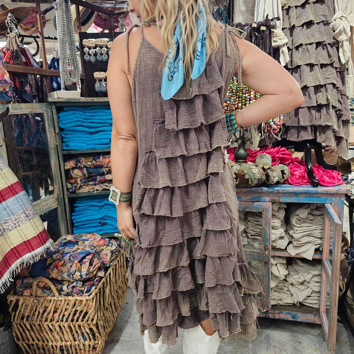 A Rare Bird Shop - Wholesale Dress - Women's - Burlap Linen Ruffle Dress
