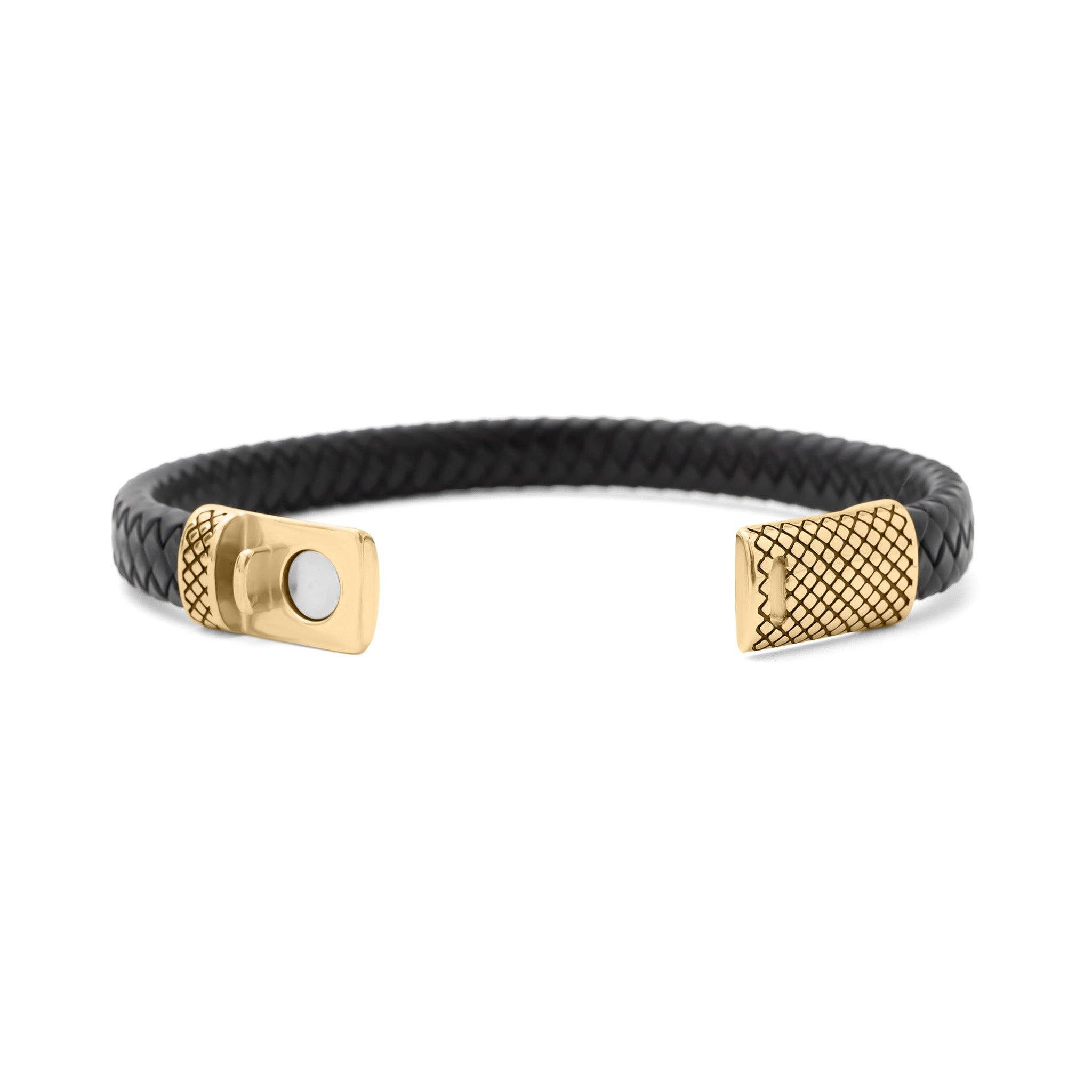 WJW - Wholesale Jewelry - Men's - 18K Gold Stainless Steel Leather Metal Clasp Mens Bracelet4