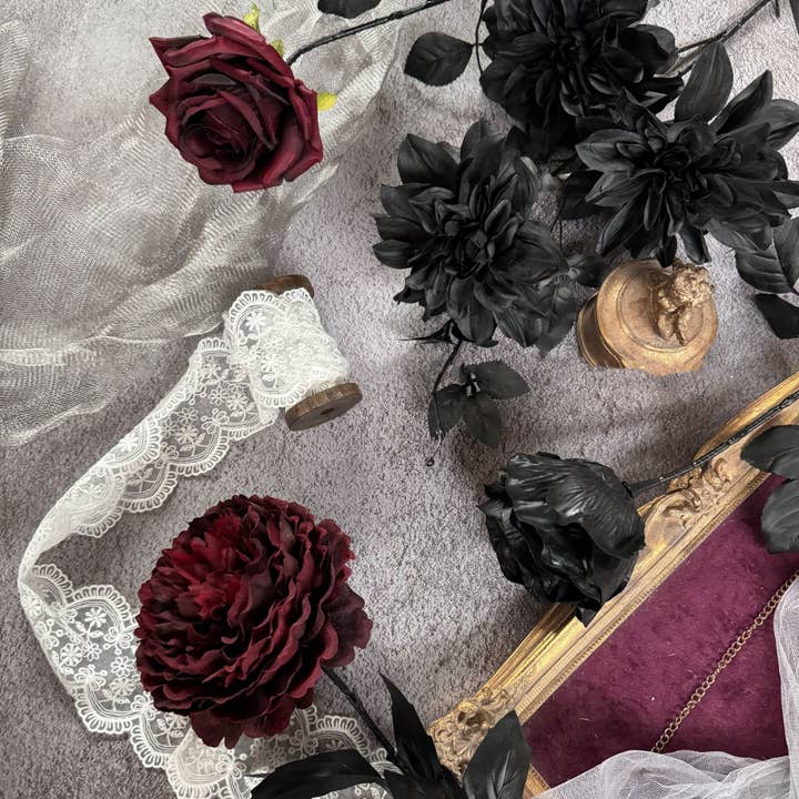 Sweet Home Deco - Wholesale Artificial Flowers - Gothic Faux Silk Flowers in Black/Red, Floral Design Flowers11