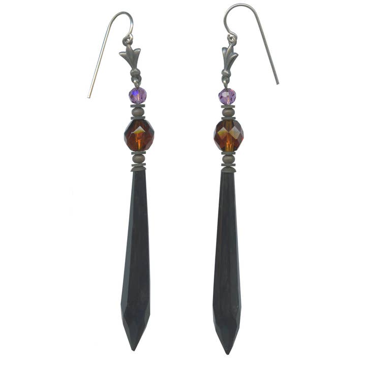 JET CHANDELIER EARRINGS, ANTIQUE PRISMS, STYLE 54, RARE for wholesale by Owen Glass Collection