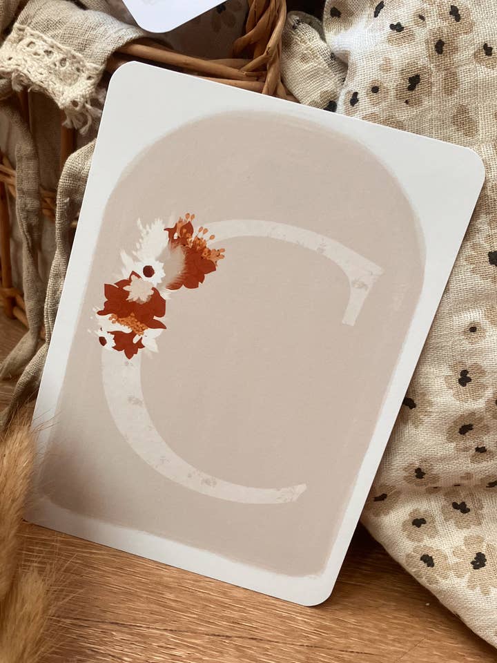 Kort Romy - bohemiskt monogram - blommor - valfri bokstav för wholesale av Milina Designs