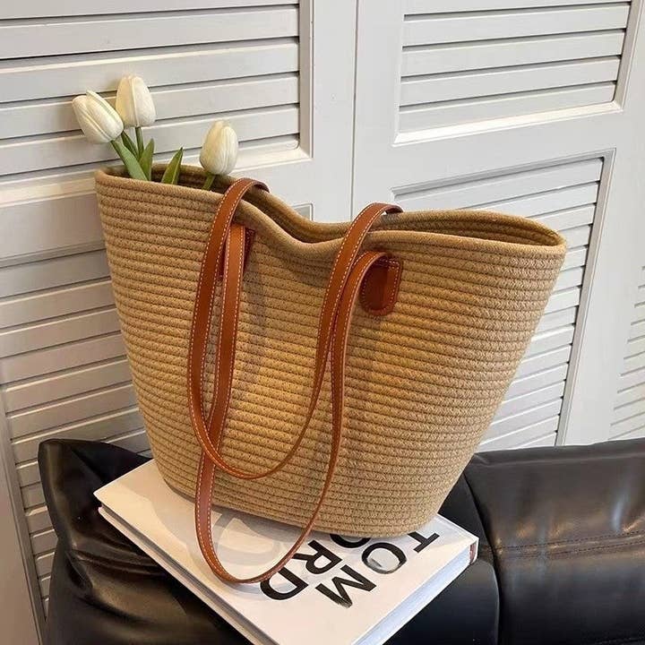 DetailCherry - Wholesale Tote Bag - Women's - Large Capacity Color-Block Single Shoulder Tote Woven Bag