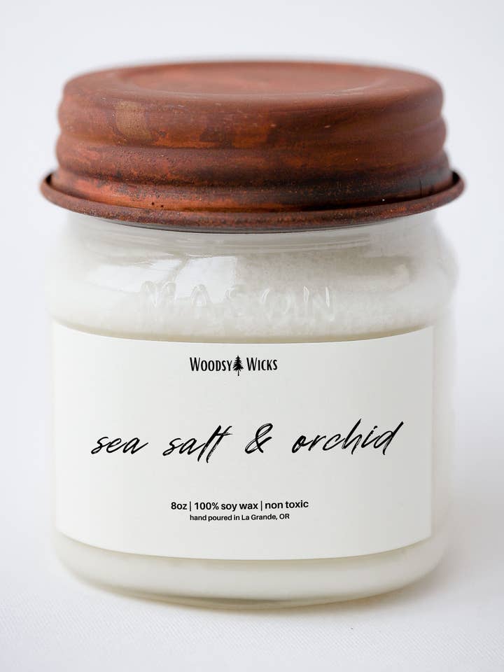 Havsalt & Orchid Soy Wax Candle for engroshandel hos Woodsy Wicks