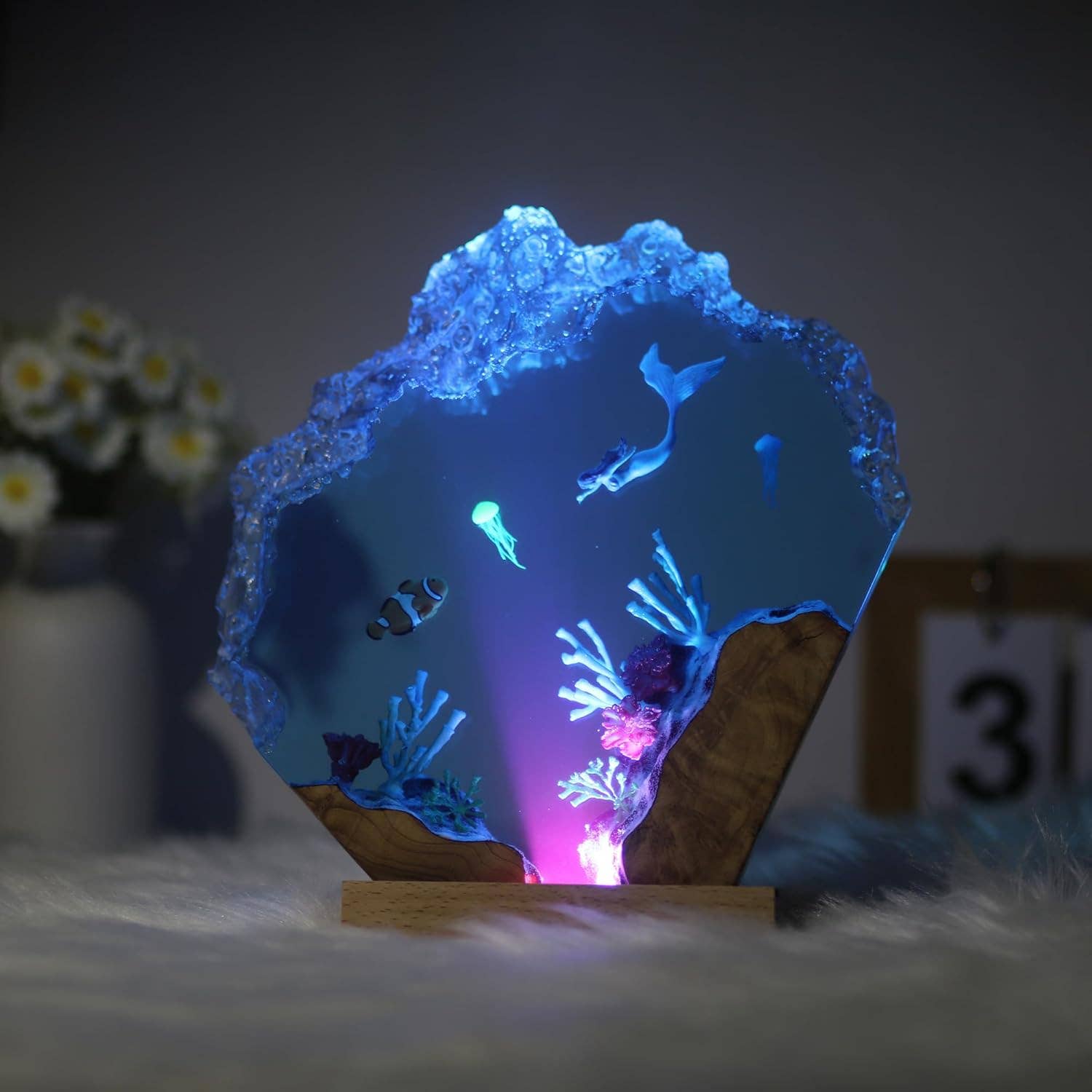 Merchemy - Vendita all'ingrosso Luci notturne - Lampada decorativa notturna in resina epossidica con meduse oceaniche.1