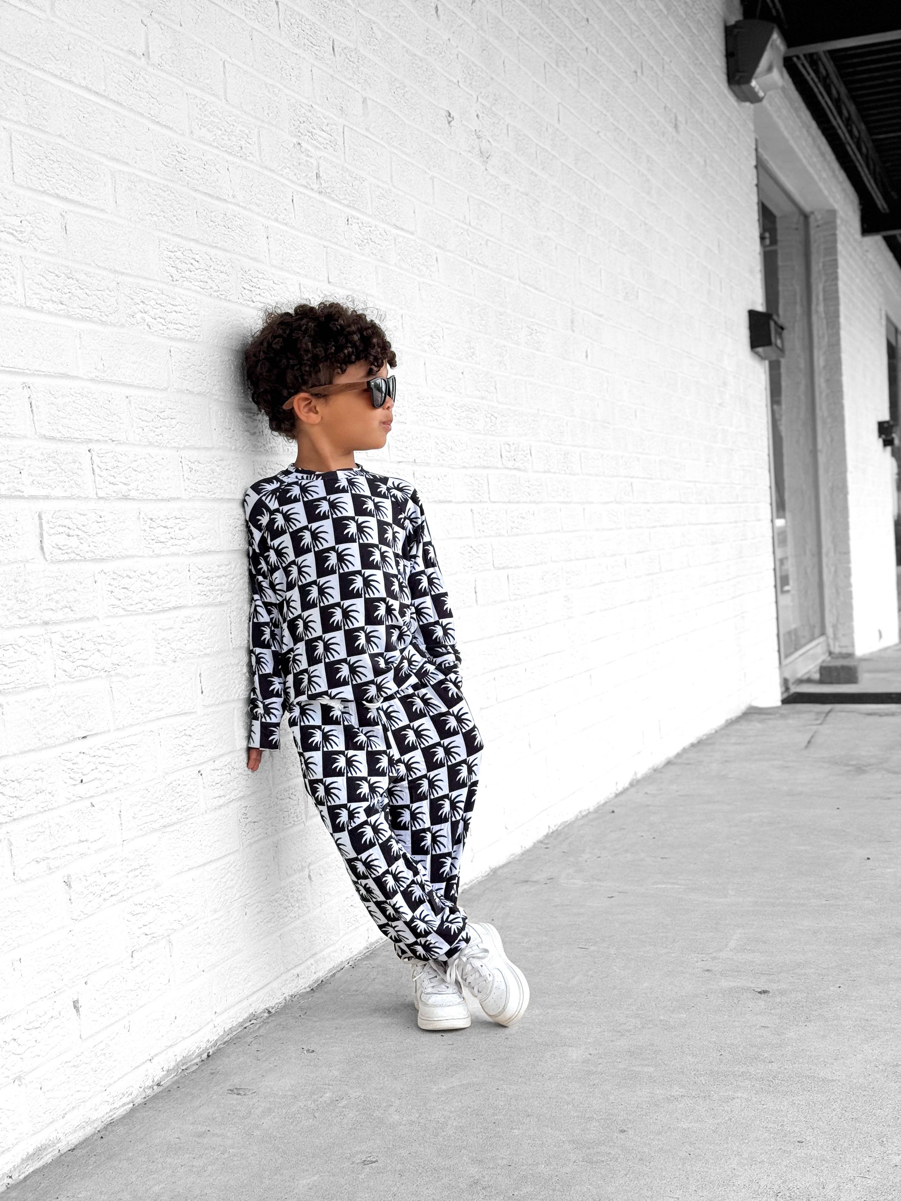 Bambino Surf Co. - Wholesale Lounge Set - Kids - CHECKERED PALM 2 PIECE BAMBOO SET