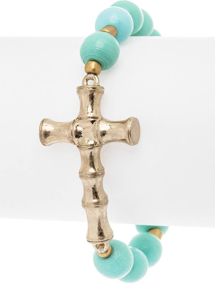 Bamboo Style Cross Charm Wooden Bracelet for wholesale by Artini Accessories