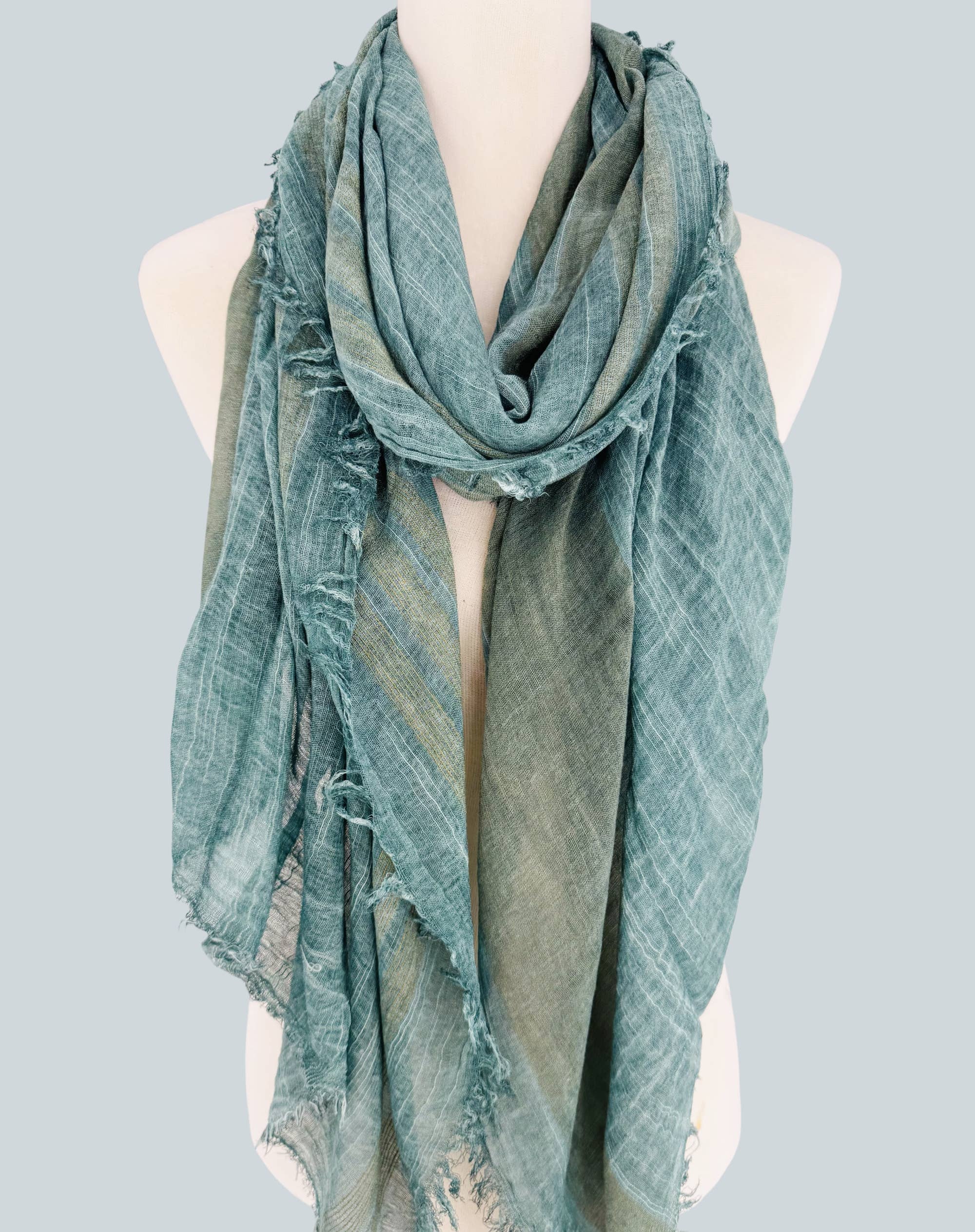 JC Sunny Fashion - Wholesale Scarf - Women's - Classic Vintage Stonewash Stripe-Trimmed Scarf6