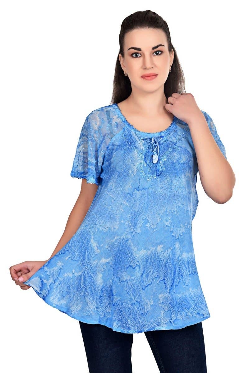 Assorted Ocean Waves Tie Dye Cap Sleeve Blouse 19204 for wholesale on Faire4