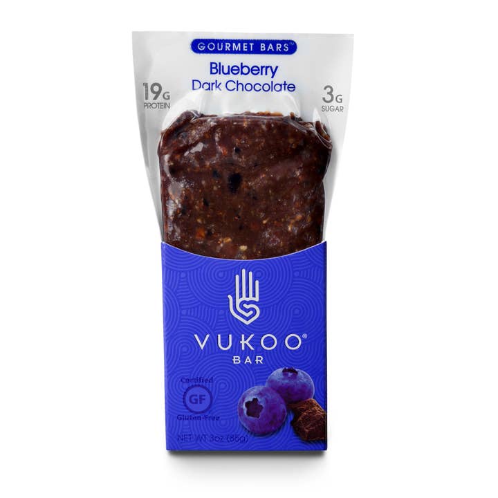 Blueberry Dark Chocolate - 20g of Protein Snack Bar - GF for wholesale by Vukoo Nutrition