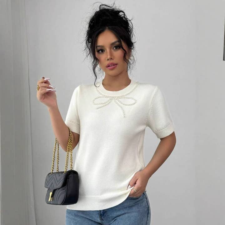 Diamantbåge Rundhals Kortärmad Kvinnors Kort Topp för wholesale av XINGYE FASHION INC