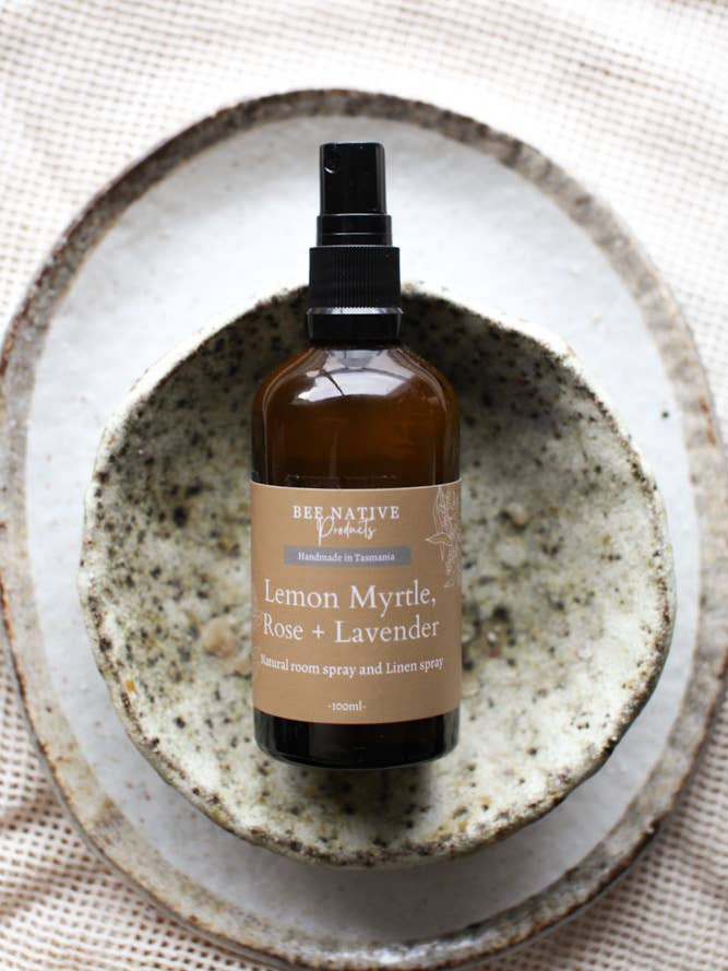 Lemon myrtle, rose and lavender room spray for wholesale by Bee native products