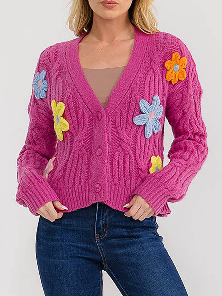 FLOWER EMBROIDERY DETAIL KNIT SWEATER CARDIGAN for wholesale by ROUSSEAU