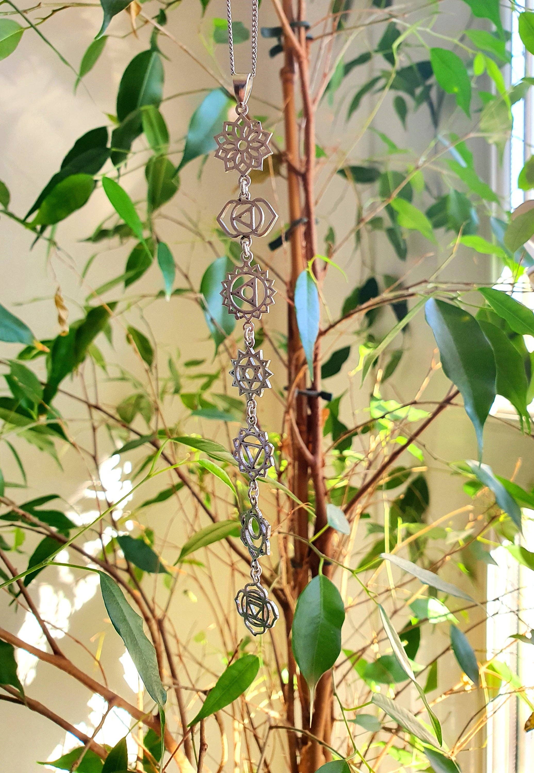 Kaali Boutique – wholesale Pendant/charm necklace – Silver Chakras Necklace with Stainless Steel Chain10