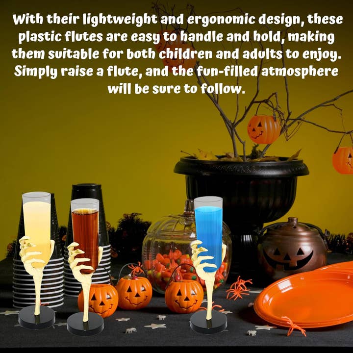 4E's Novelty - Wholesale Drinking Glass/Cup - 12-Pack Skeleton Hand Flutes - 2.7oz Halloween Party Goblet