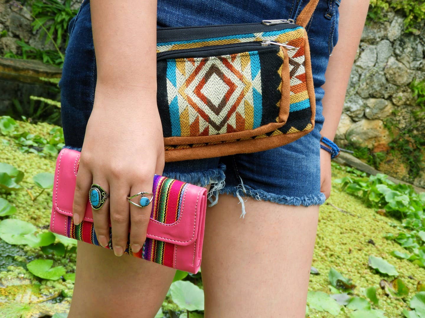 Pichincha - Vente Portefeuille – femme - Portefeuille à trois volets en cuir péruvien à rayures tribales5