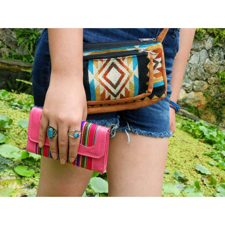 Pichincha - Vente Portefeuille – femme - Portefeuille à trois volets en cuir péruvien à rayures tribales5